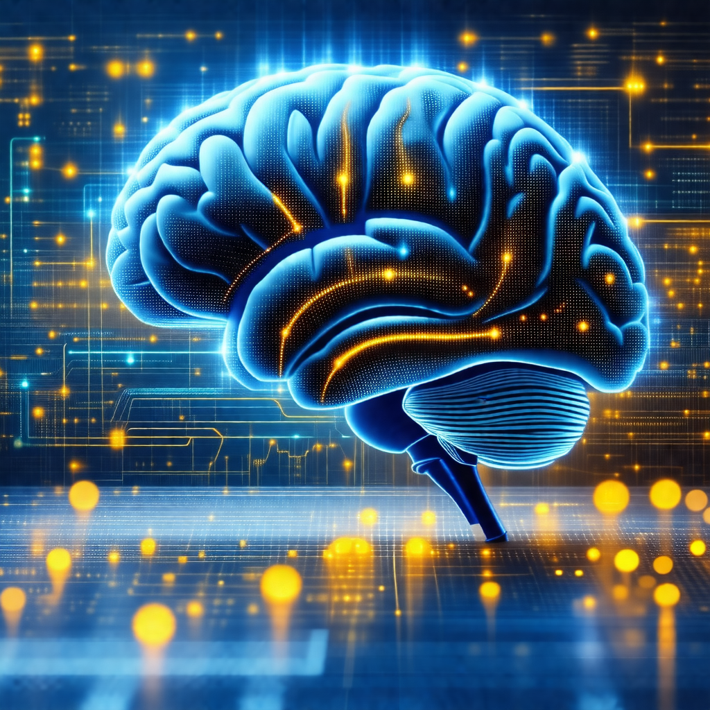 Close-up of a human brain, with a blue background