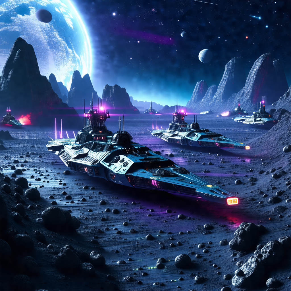 Group of spaceships traveling through space