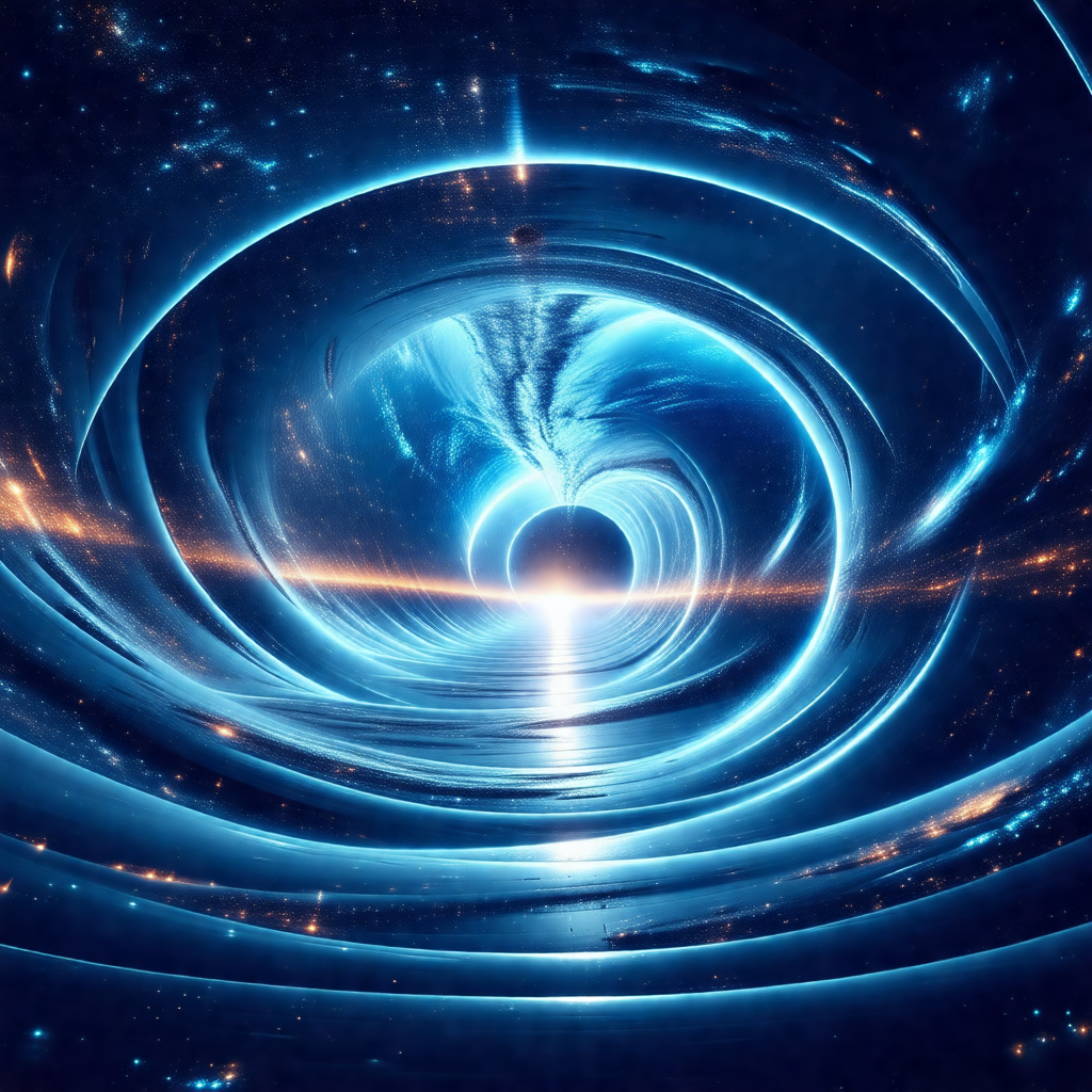 Large, blue tunnel that appears to be a wormhole