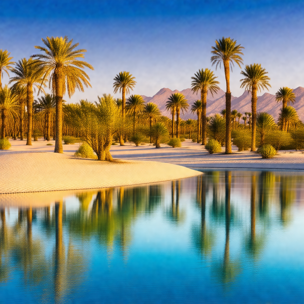 Beautiful desert landscape with a large body of water, po...