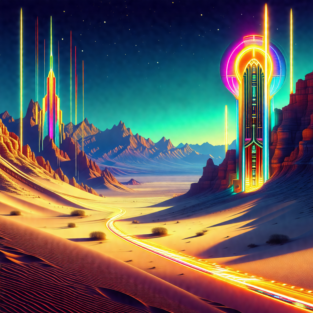 Colorful and vibrant painting of a futuristic cityscape