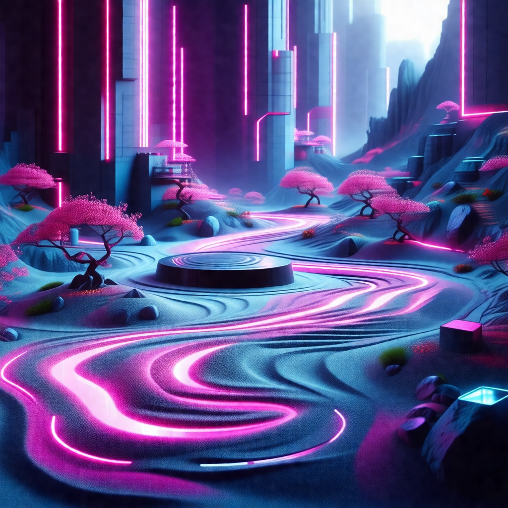 Digital painting of a futuristic landscape featuring a ri...