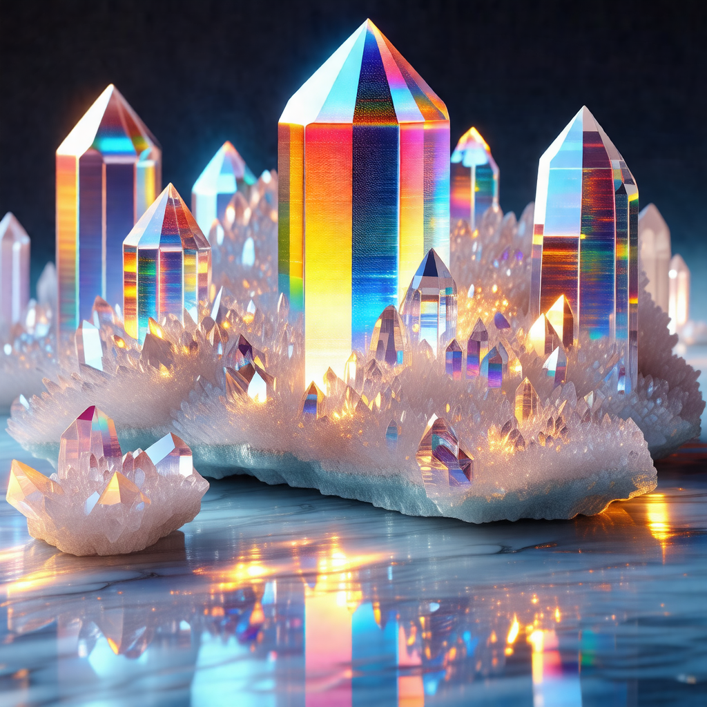 Group of colorful, crystal-like structures, possibly ice ...