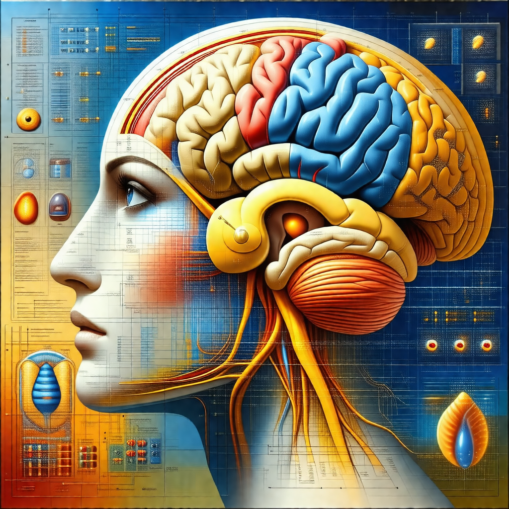 Detailed illustration of a human head, focusing on the br...