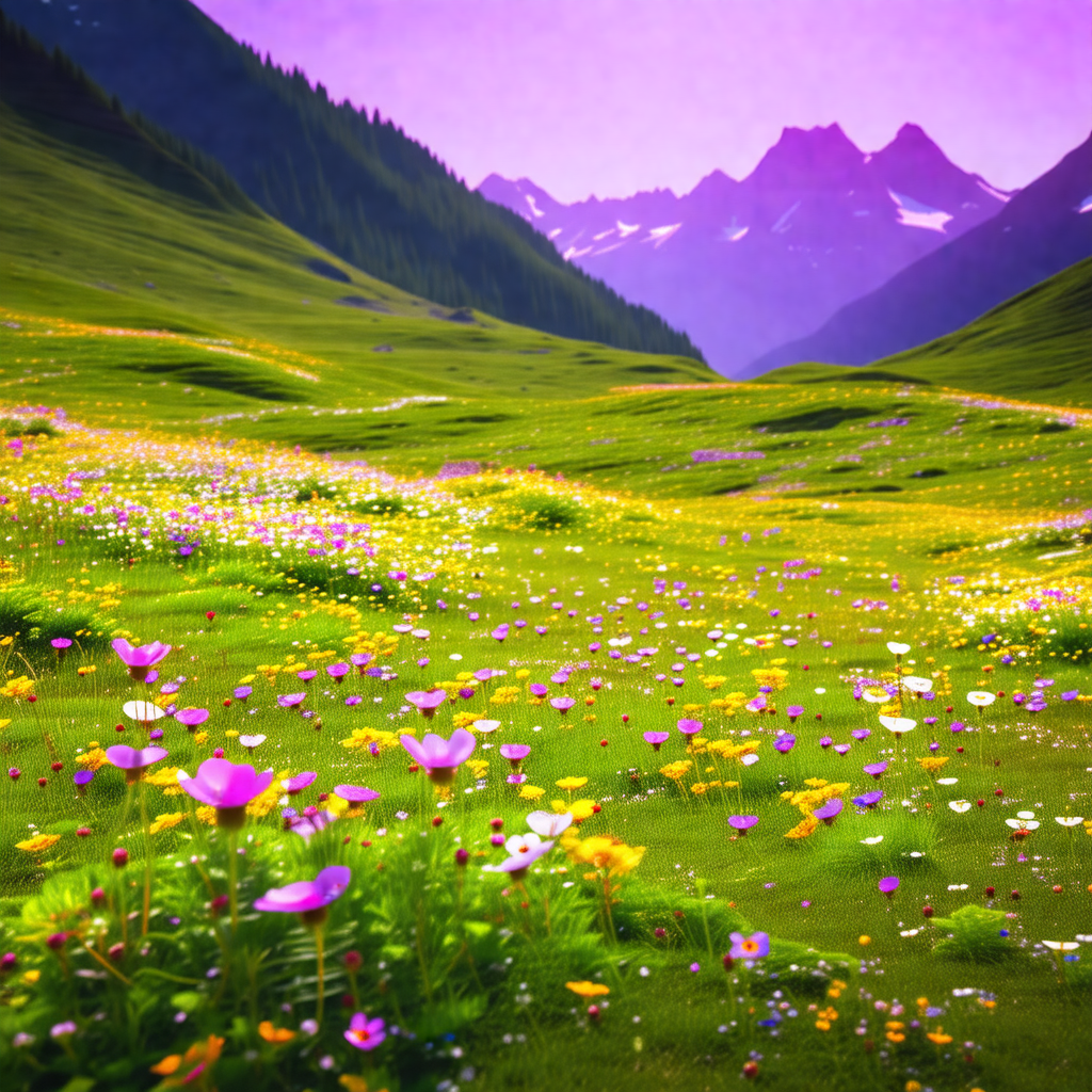 Beautiful, lush green field with a purple hue