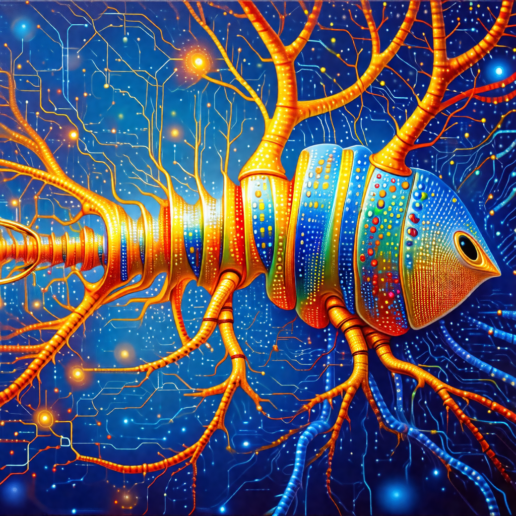 Vibrant and colorful painting of a tree with a blue backg...