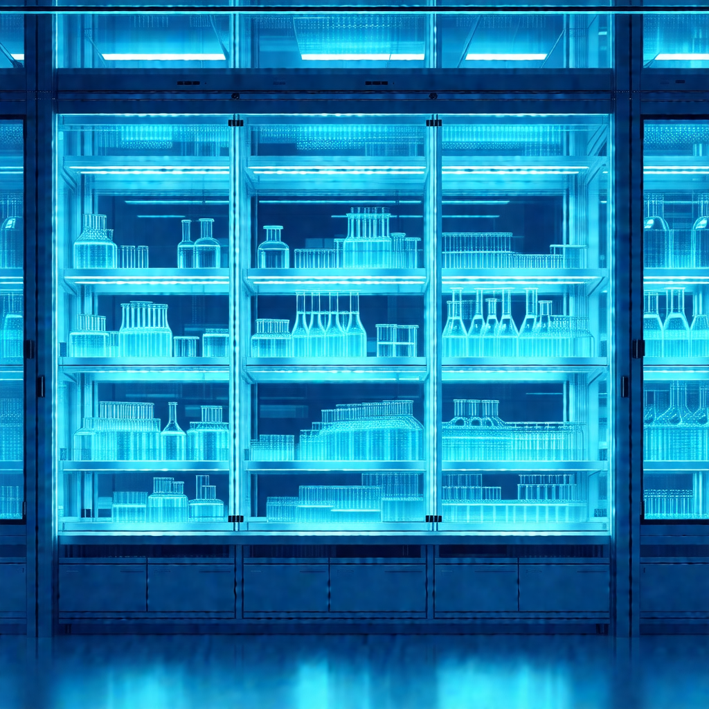 Large blue refrigerator filled with various bottles