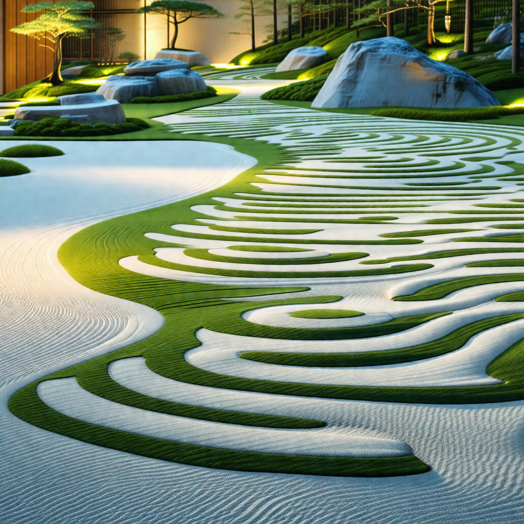 Beautifully designed garden with a pathway leading to a l...
