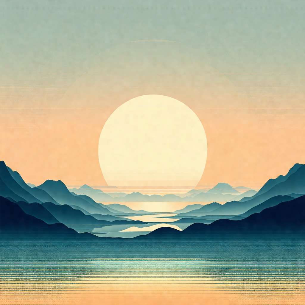 Serene scene of a sunset over a large body of water, poss...