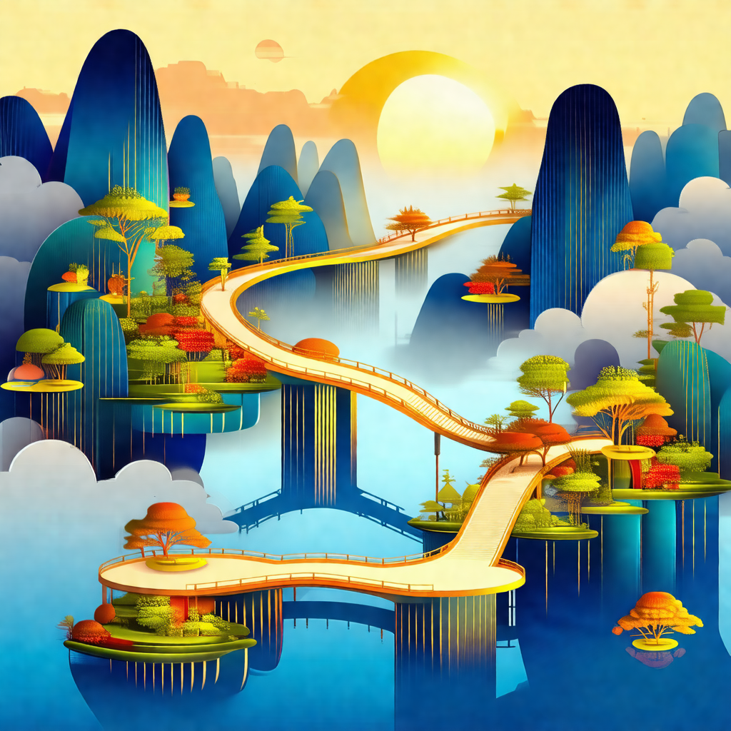 Colorful and whimsical illustration of a forest with a pa...