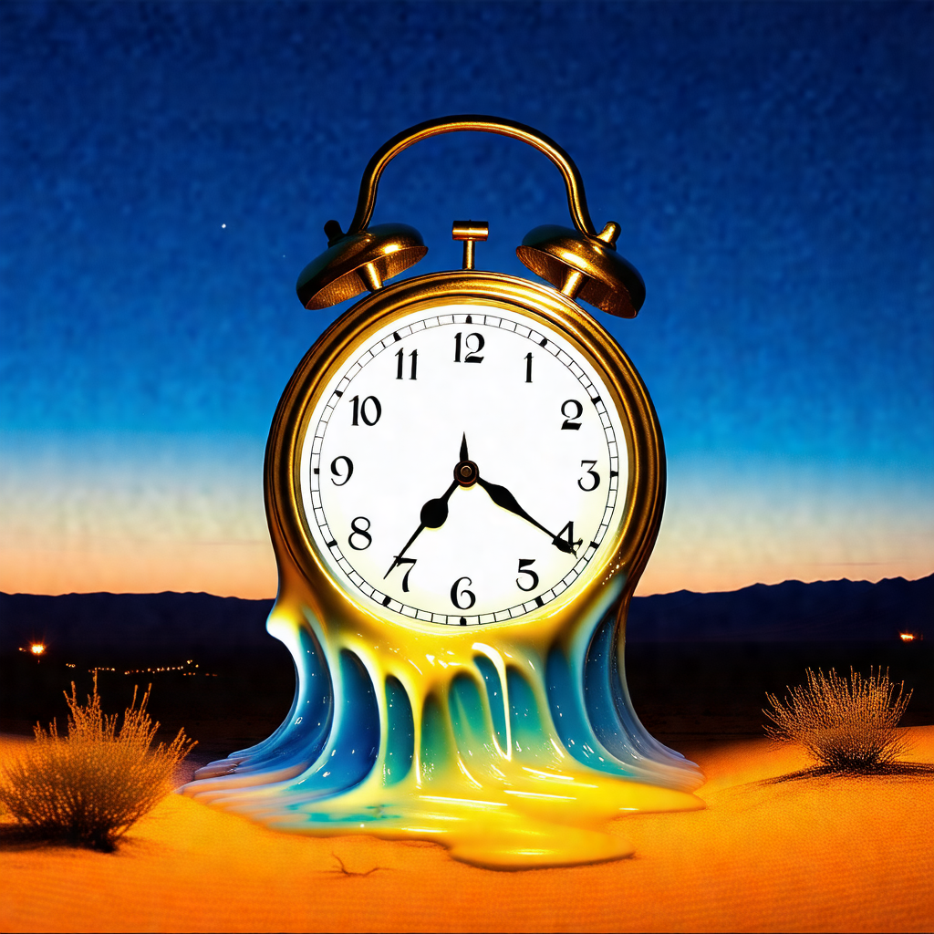 Large, golden clock with a blue and yellow design
