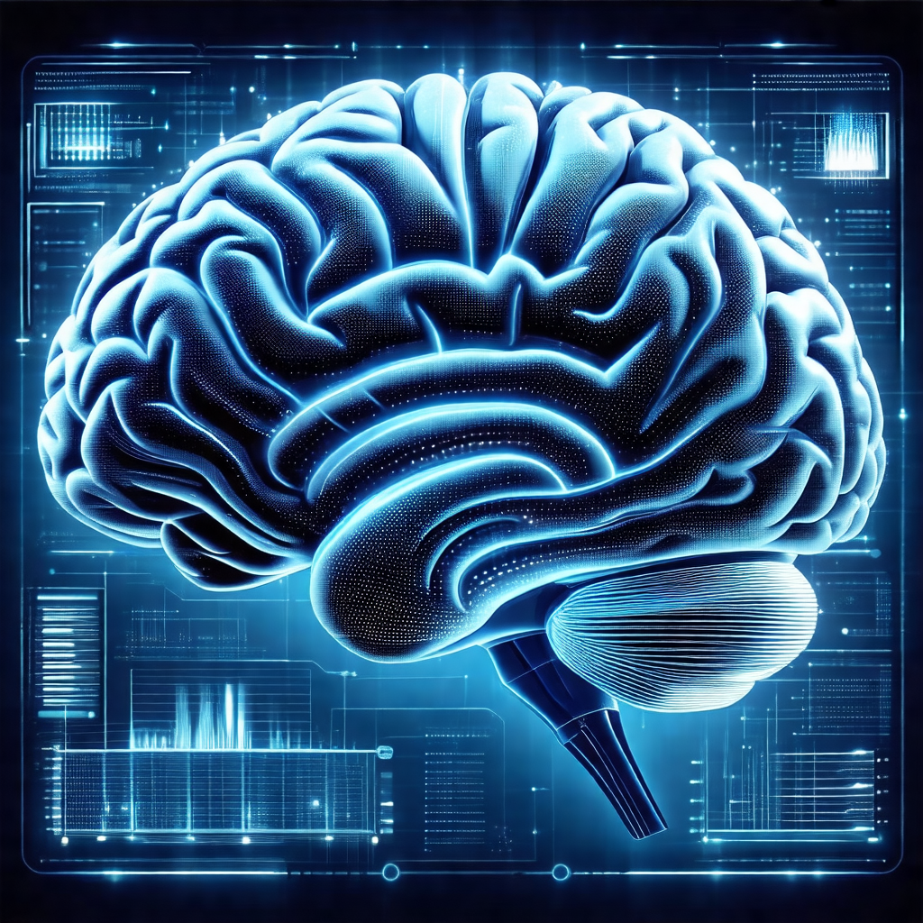 Close-up of a human brain, with a blue background