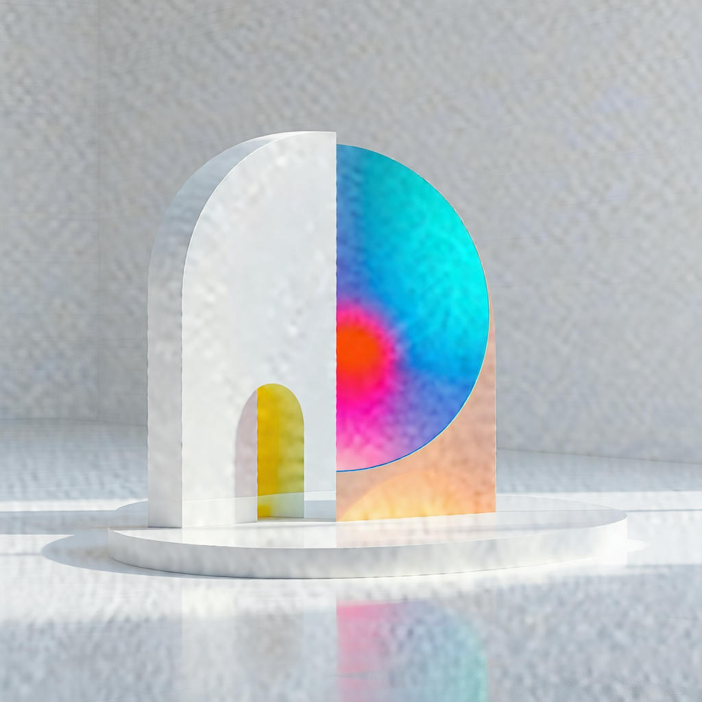 White and blue sculpture, which appears to be a combinati...