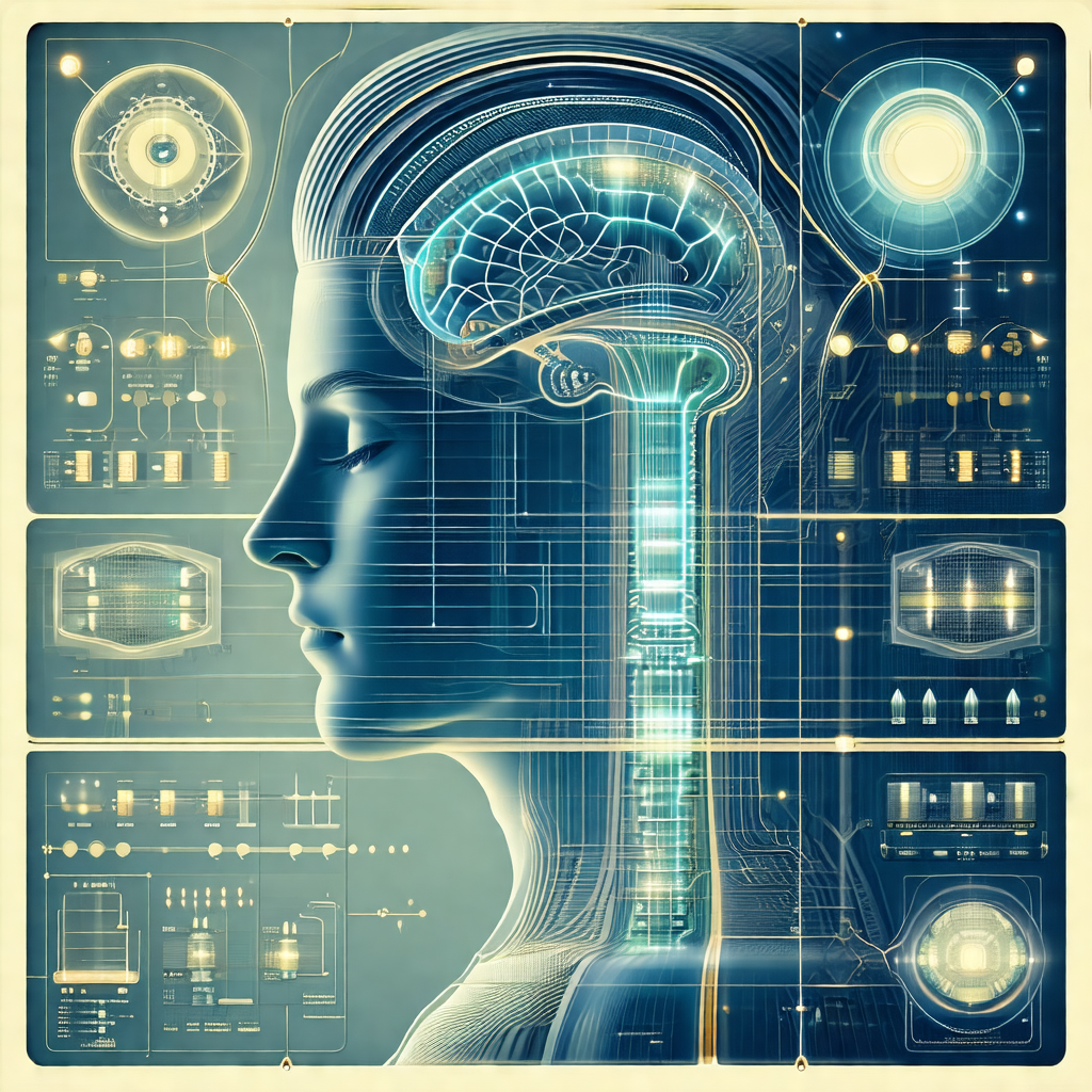 Blue and white illustration of a human head, with a focus...