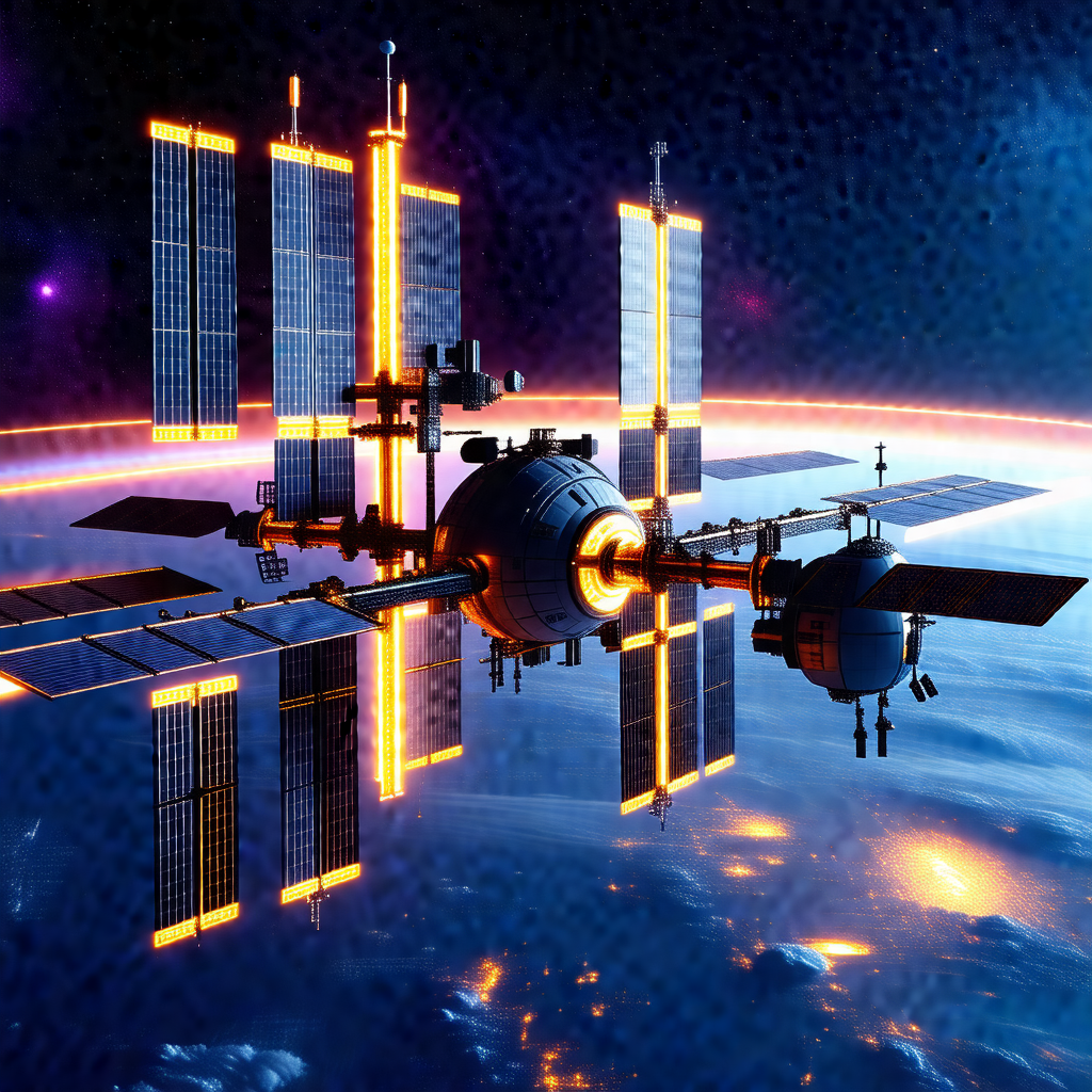 Large spacecraft with a distinctive dome shape, floating ...