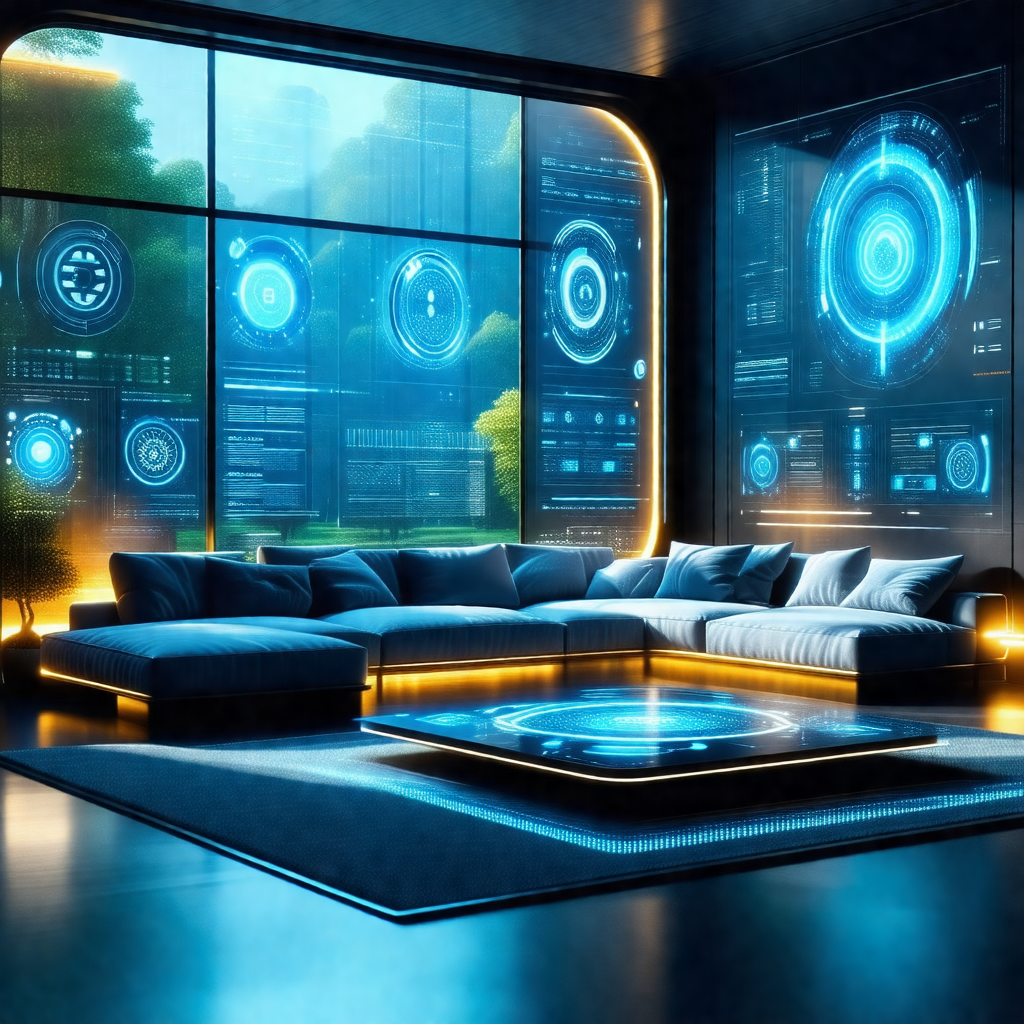 Modern living room with a large couch and a coffee table