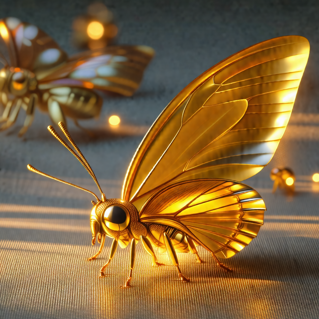 Gold butterfly with a yellow body and a black head