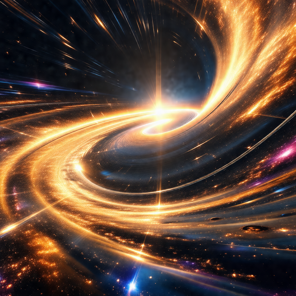 Brightly lit spiral, possibly a galaxy or a nebula, with ...