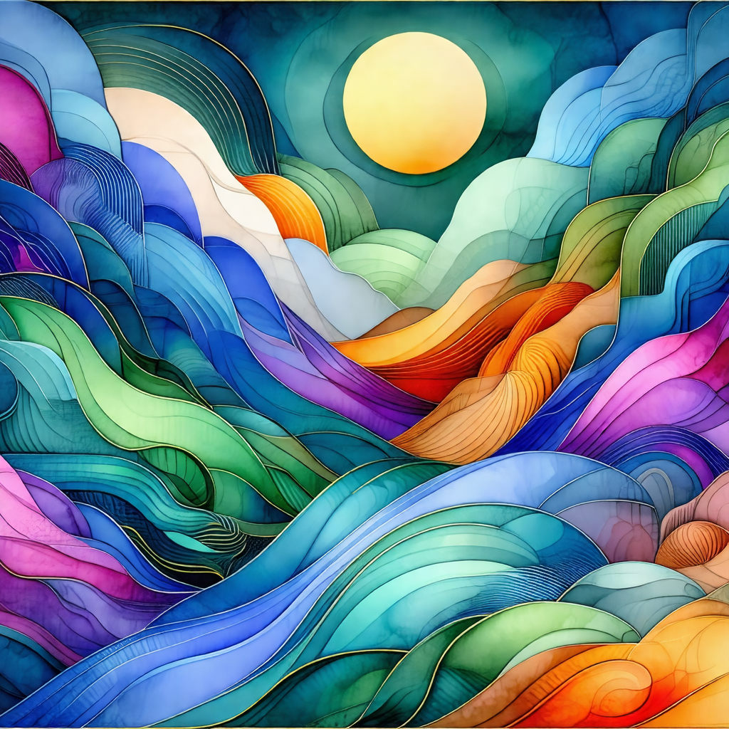 Painting of a sunset over a body of water, possibly an ocean