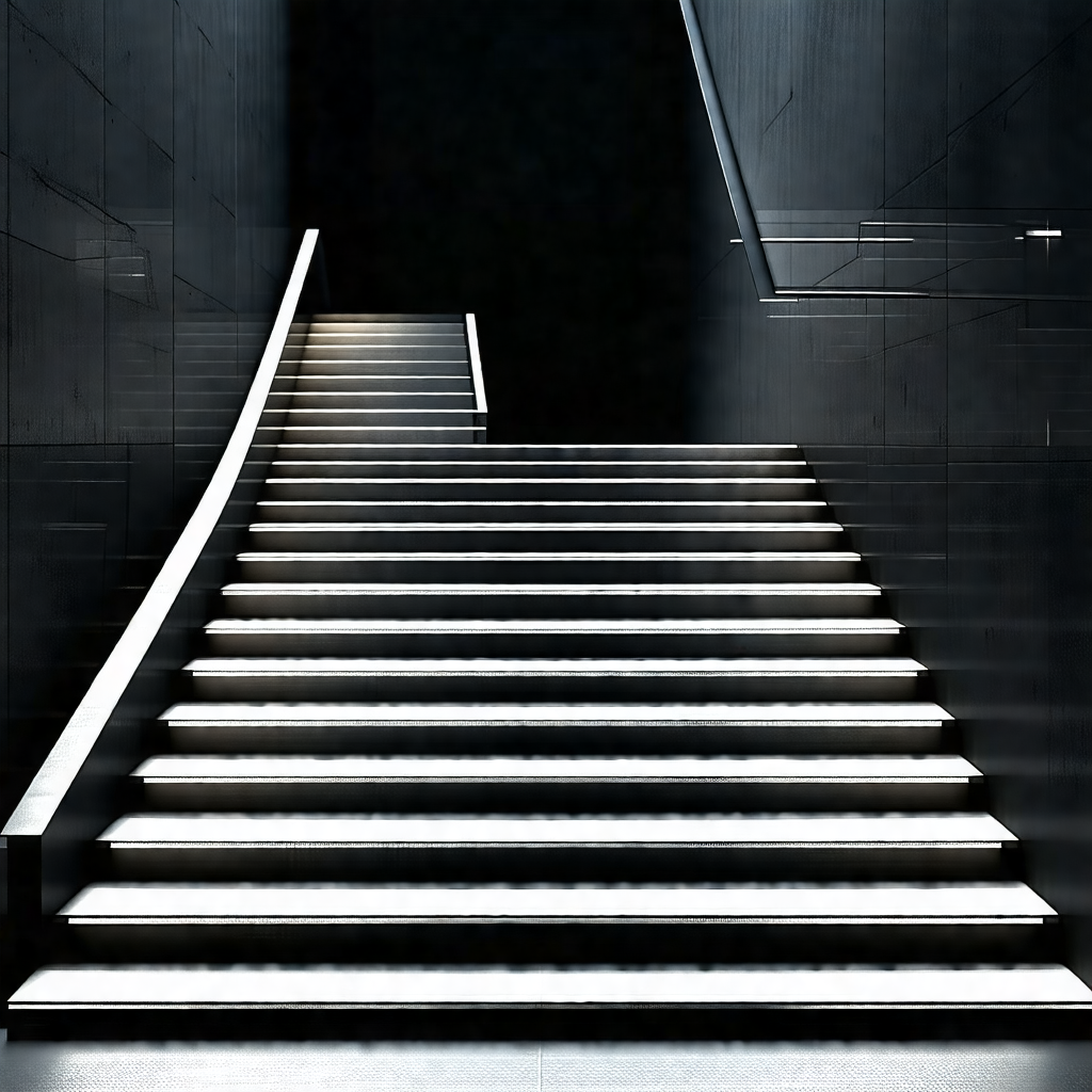 Staircase with a black background, giving it a dramatic a...