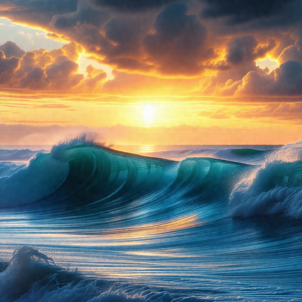 Captures a beautiful sunset over the ocean, with the sun ...