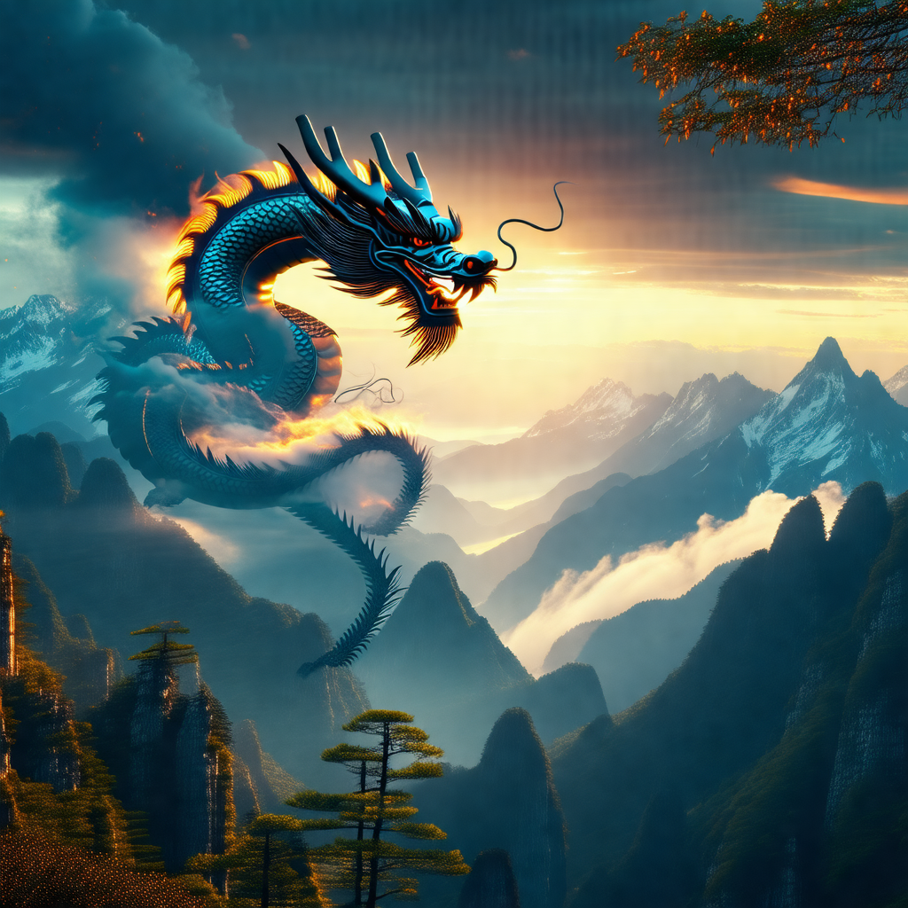 Dragon flying through the sky, with its body stretched ou...