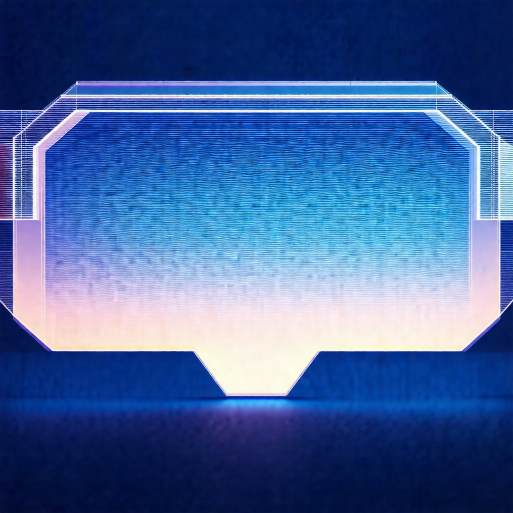 Blue and white background with a large, illuminated blue box