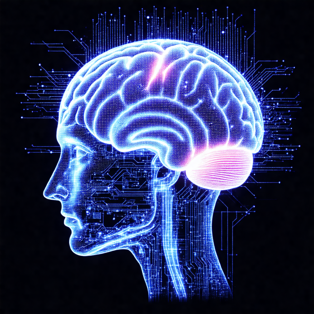 Close-up of a human head, focusing on the brain and the s...