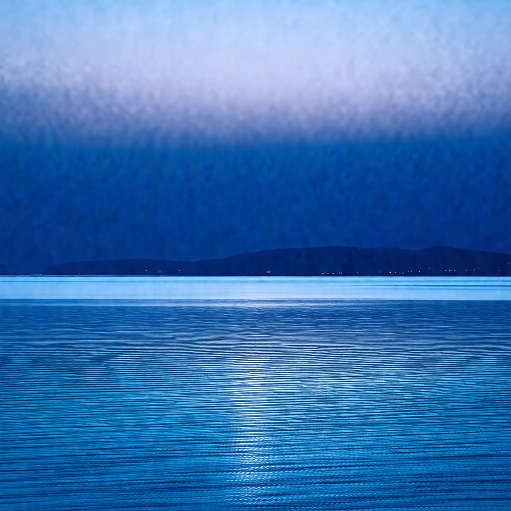 Serene scene of a large body of water, likely an ocean, w...