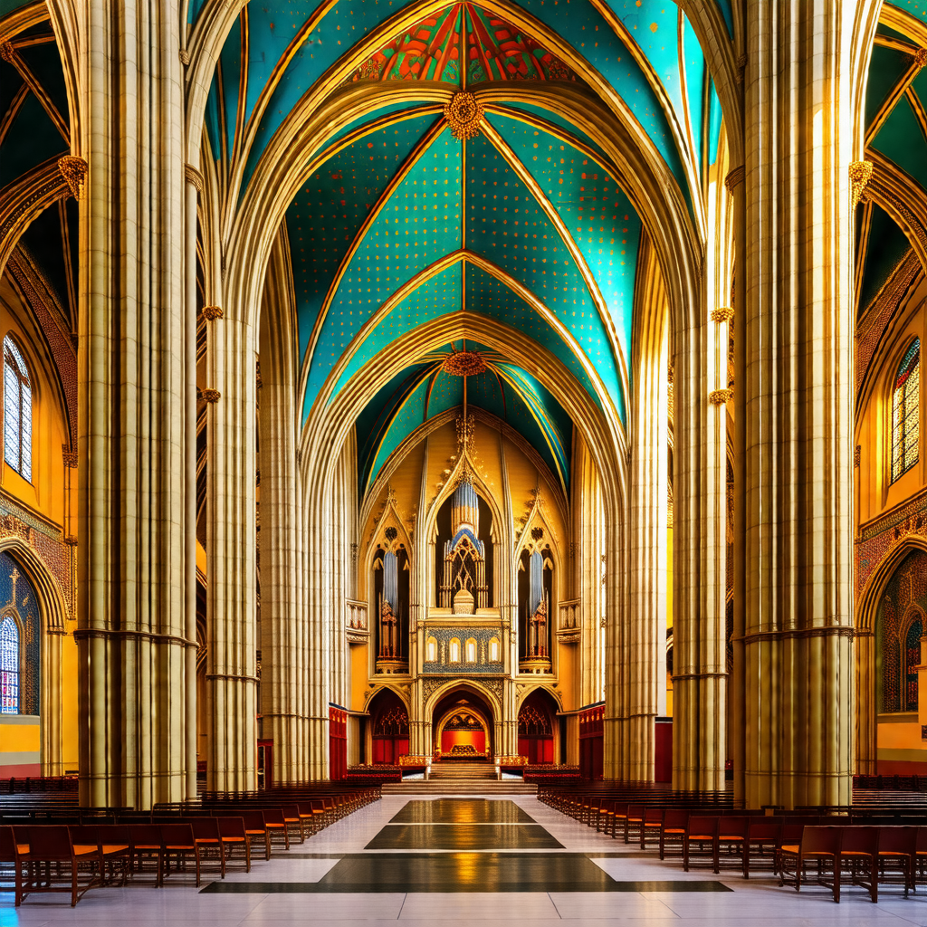 Large, ornate cathedral with a high vaulted ceiling