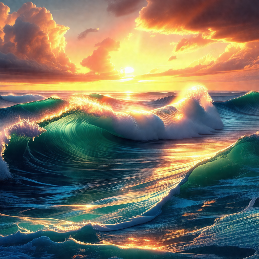 Beautiful sunset over the ocean, with the sun setting beh...