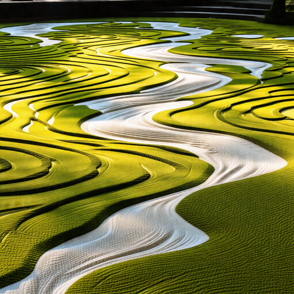 Large, green, grassy field with a winding river flowing t...