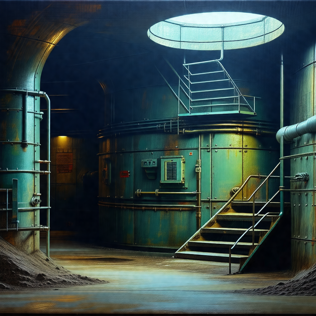 Large industrial building with a staircase leading to a door