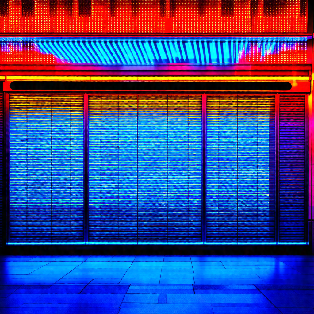 Storefront with a blue and red neon sign