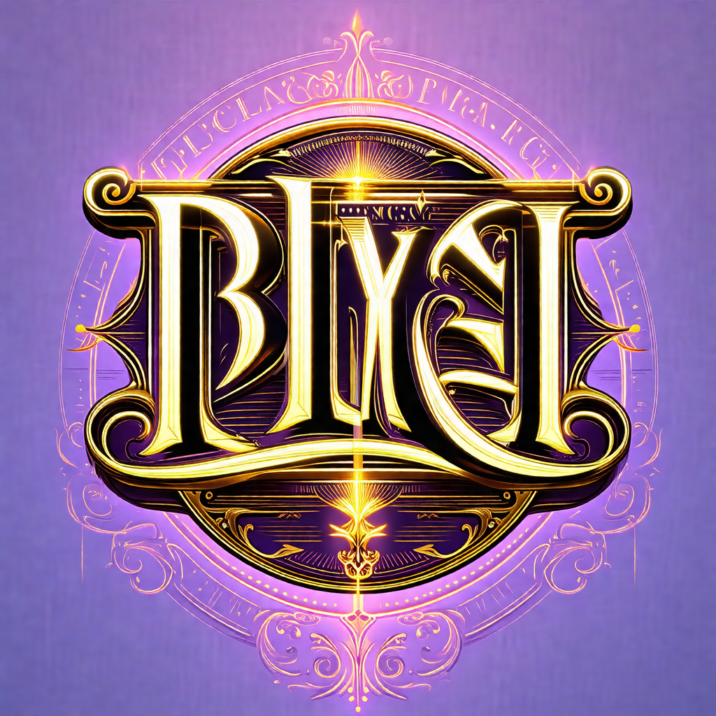 Large, ornate letter "b" in gold and purple colors