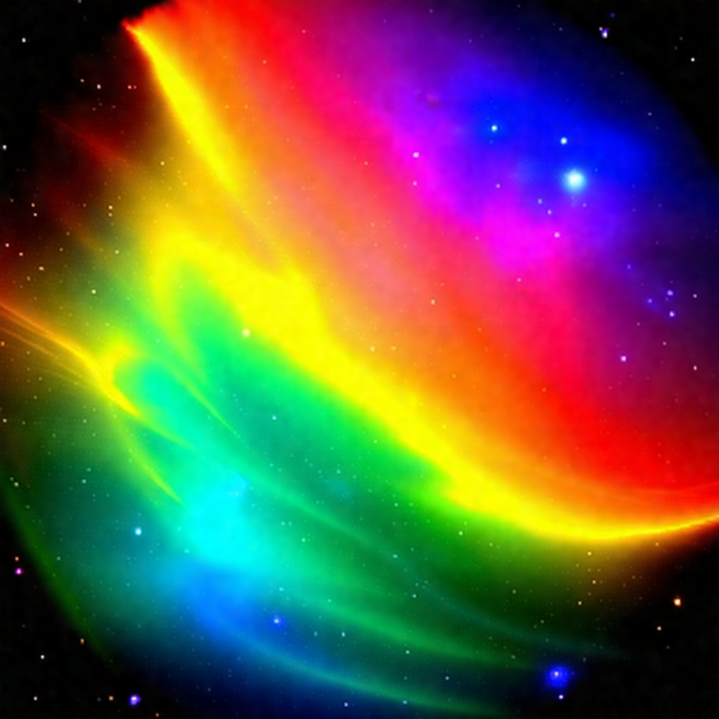Colorful nebula with a rainbow-like hue