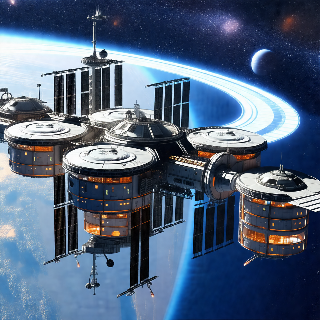 Futuristic space station with a large central dome