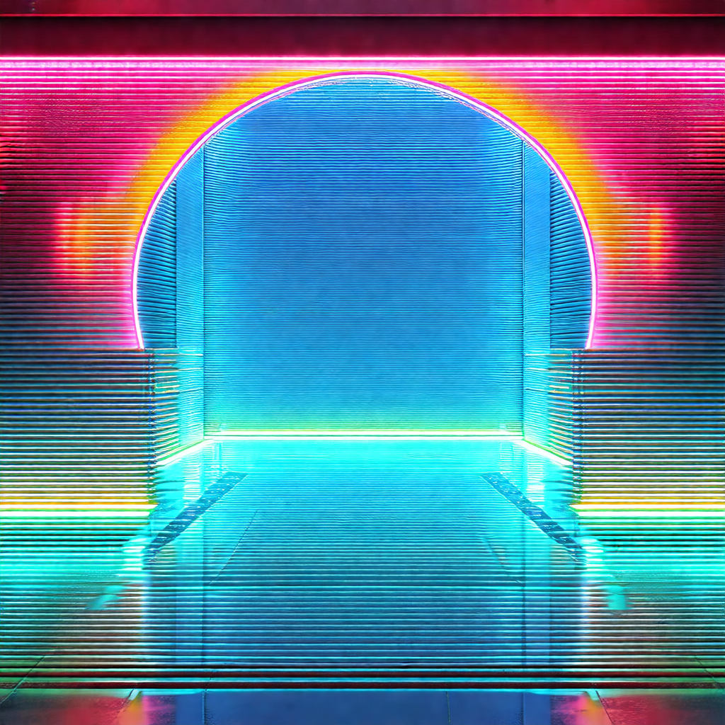 Large, open doorway with a brightly colored, rainbow-like...