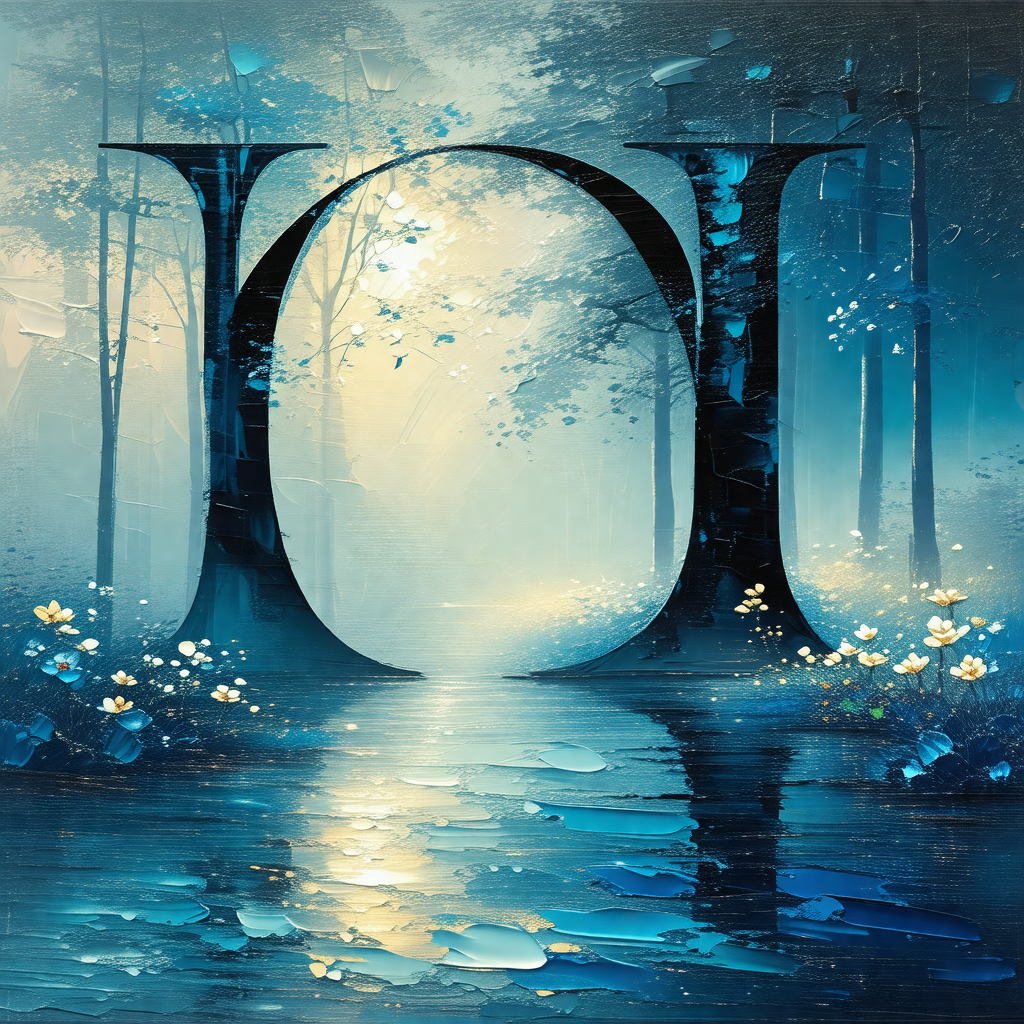 Painting of a forest with a large letter "u" in the center