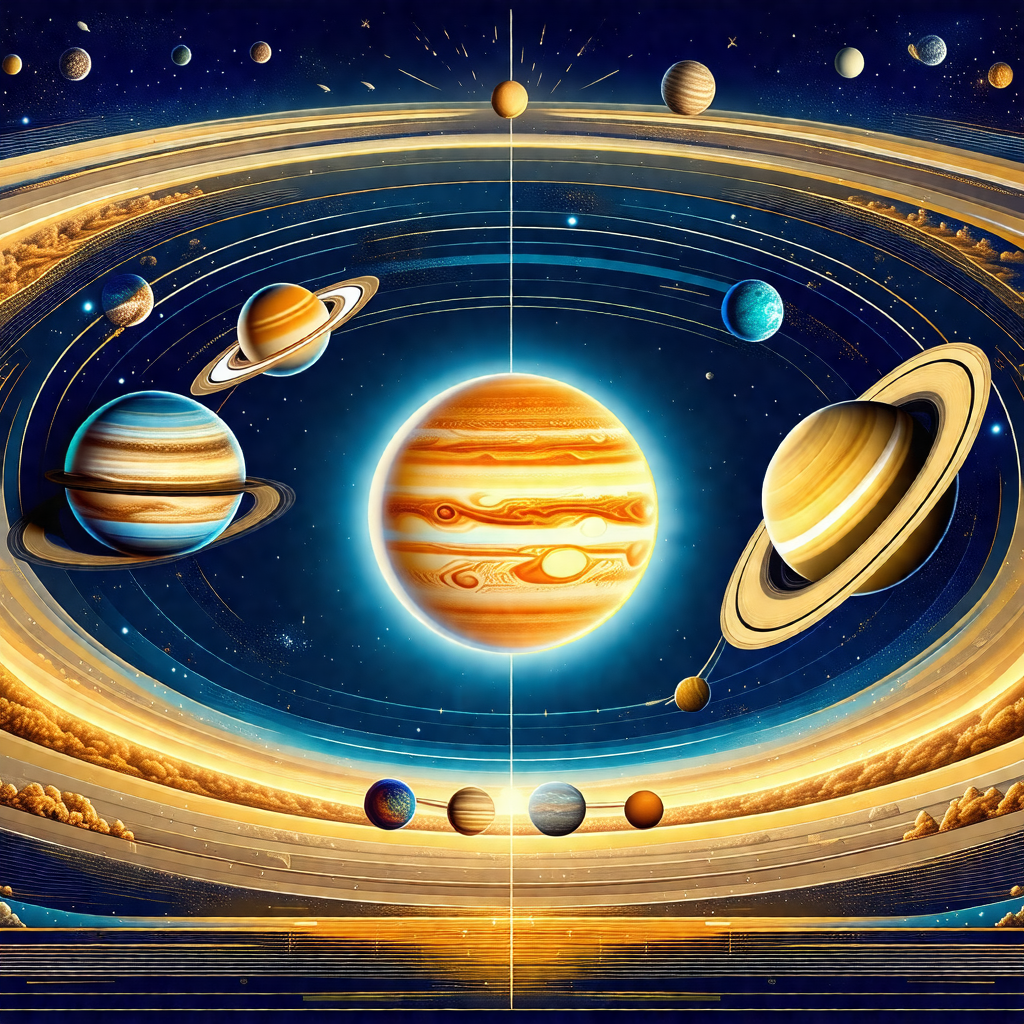 Colorful and detailed illustration of the solar system
