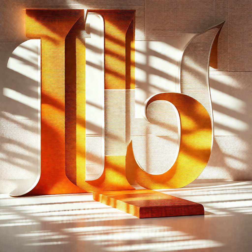 Large, orange letter "j" standing in a room