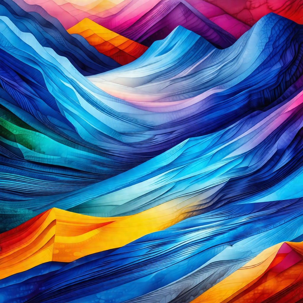 Vibrant and colorful painting of a mountainous landscape