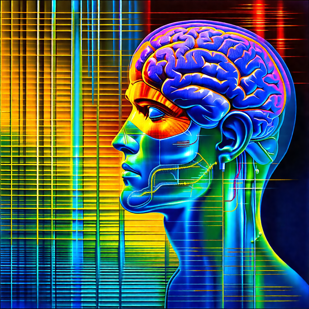 Close-up of a human head, with a focus on the brain and t...