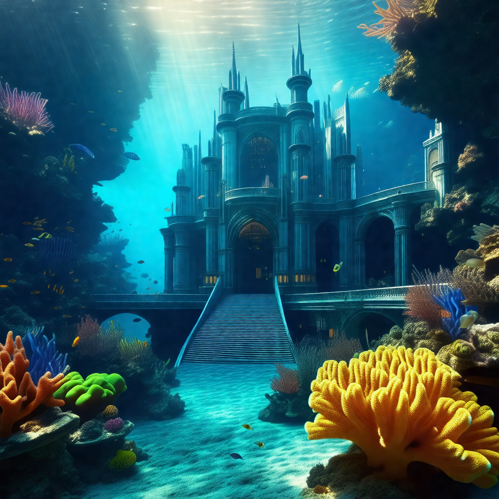 Beautiful underwater palace, surrounded by a variety of c...