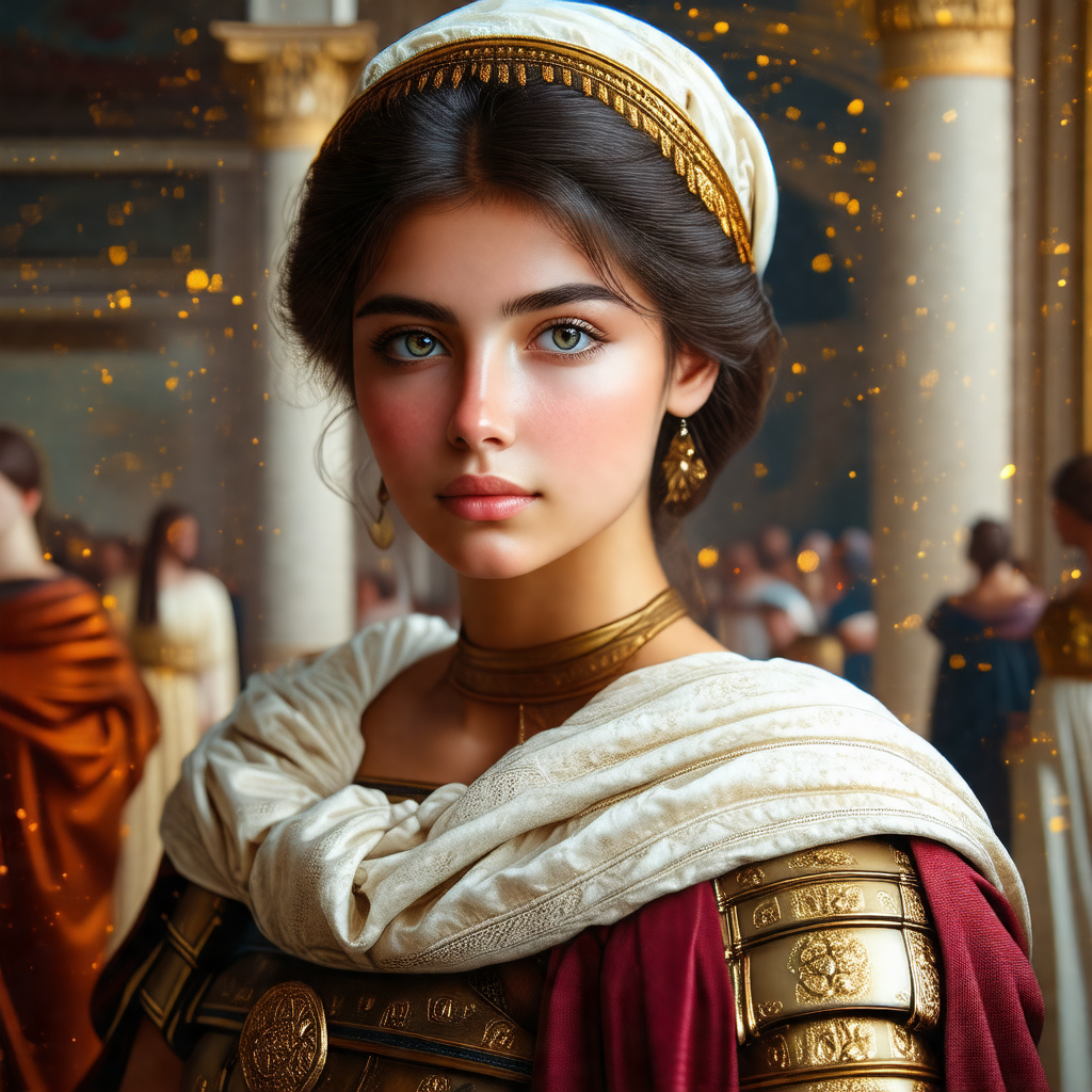 Woman wearing a white dress and a gold crown, standing in...
