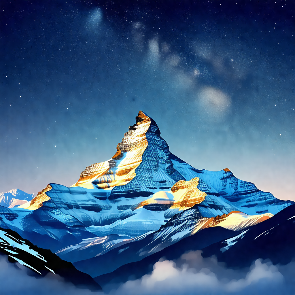 Majestic mountain with a gold and blue color scheme