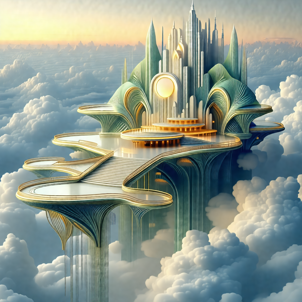 Painting of a futuristic city with a large, intricate bui...