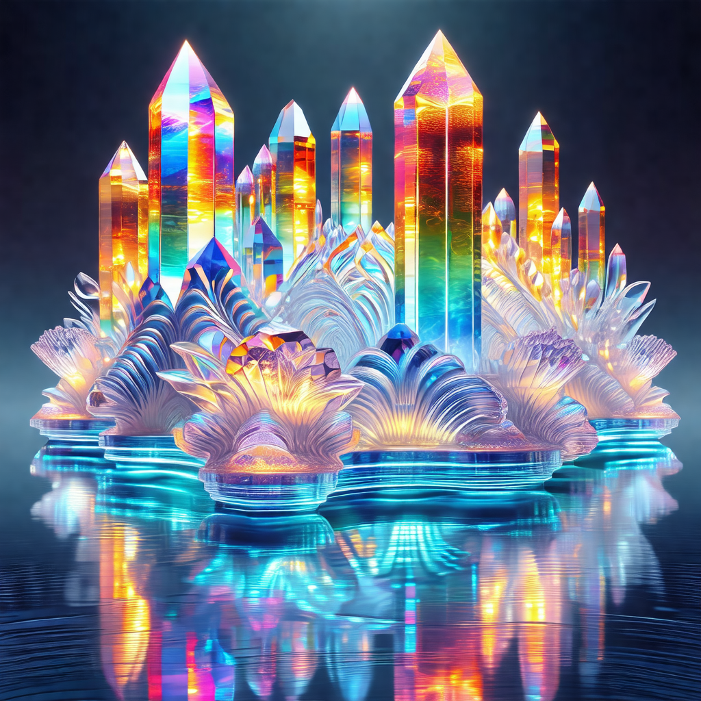 Vibrant and colorful display of crystal-like structures, ...