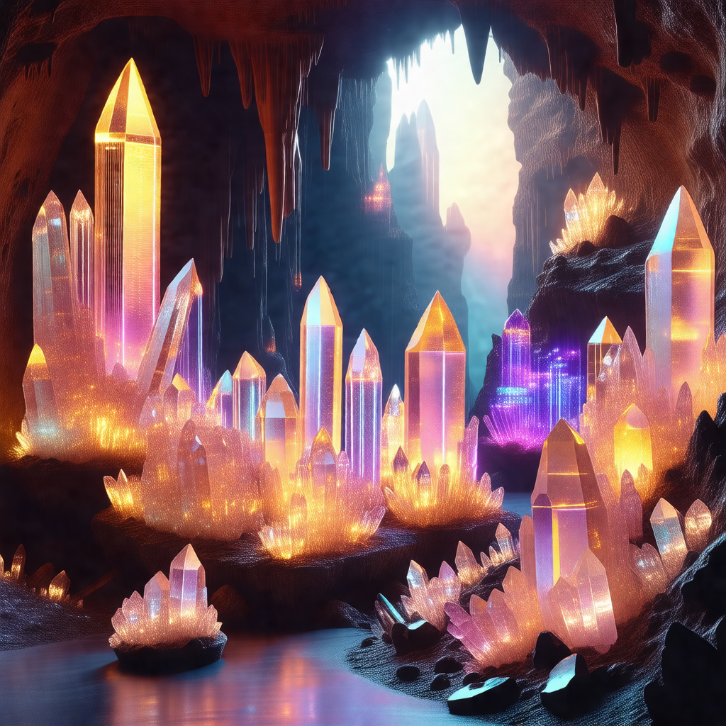 3d computer-generated artwork of a cave filled with crystals