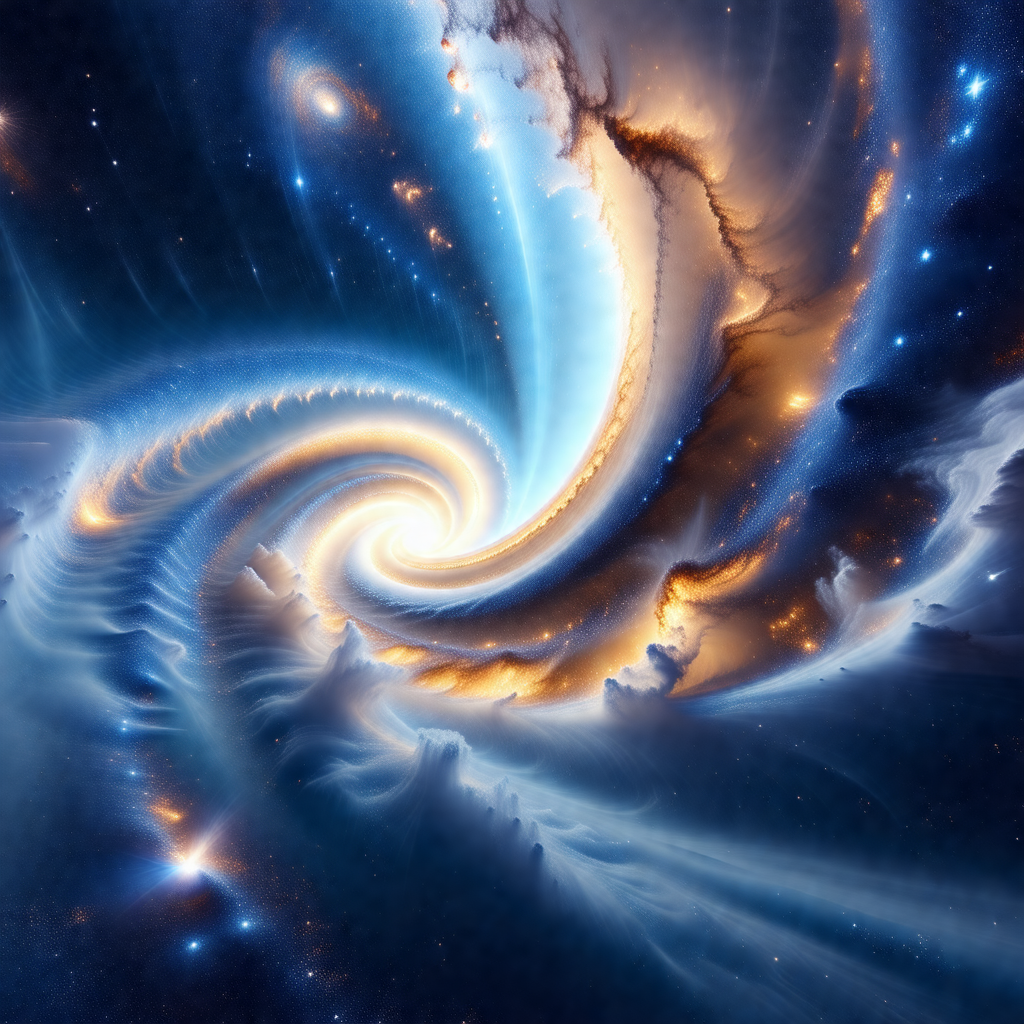 Spiral galaxy with a swirling pattern of blue and orange ...